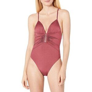 NWT BCBGMaxazria Dusty Rose V Neck One Piece Bathing Suit Size 6